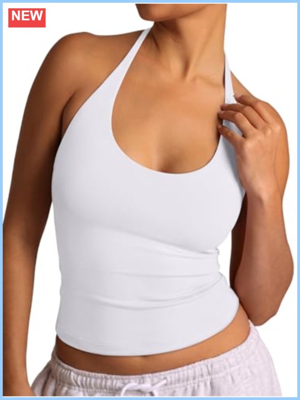 Women's Backless Halter Tank Top - Scoop Neck Sleeveless Summer Basic Tee